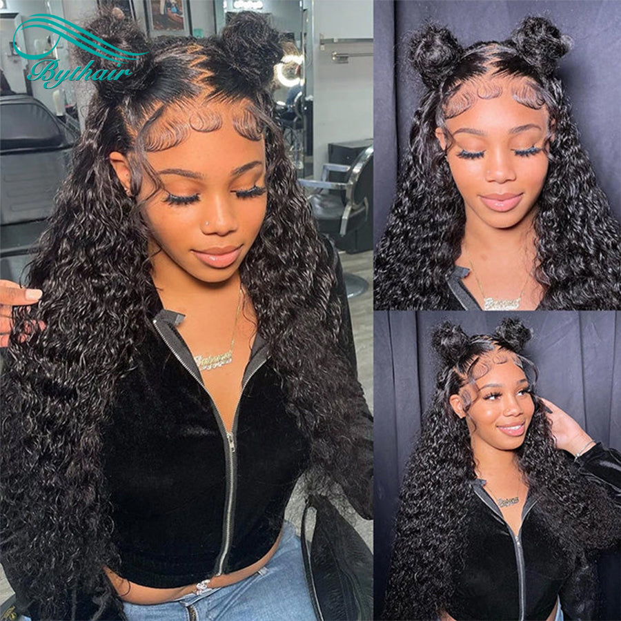 Curly HD Transparent 13x4 13x6 Lace Front Wigs Human Hair Pre Plucked Glueless Lace Wigs