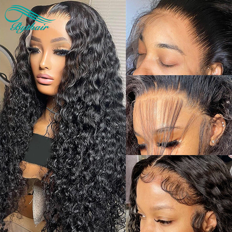Curly HD Transparent 13x4 13x6 Lace Front Wigs Human Hair Pre Plucked Glueless Lace Wigs