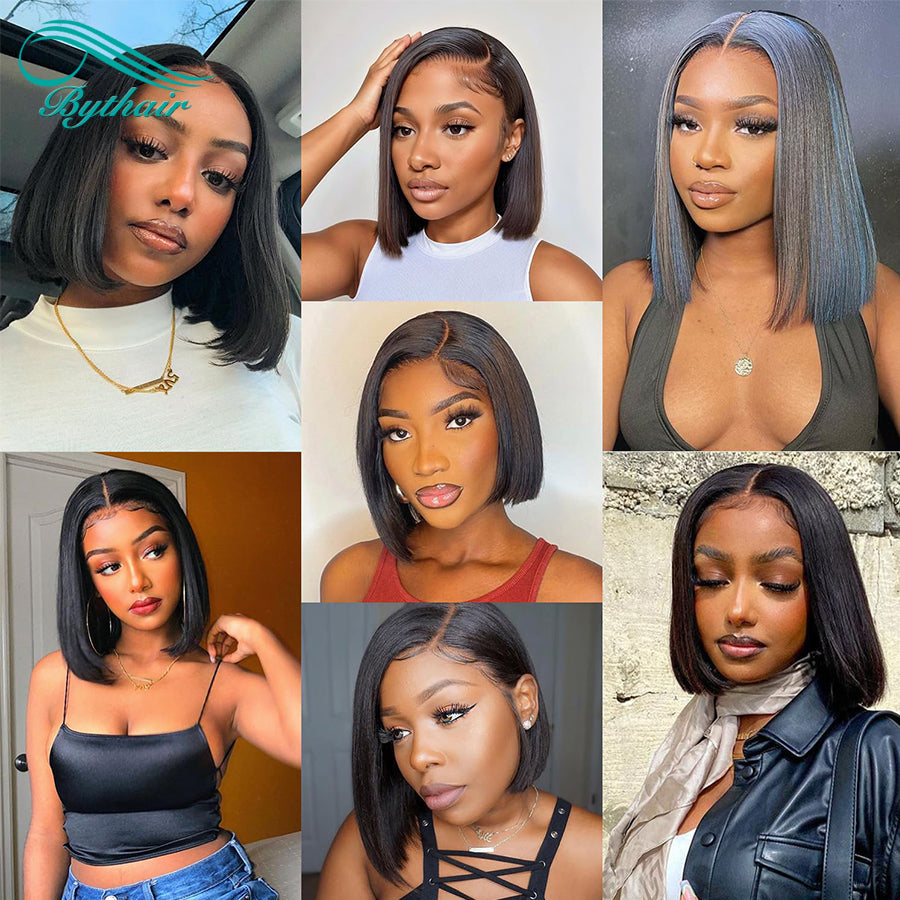 Straight Bob Wig Human Hair Hd Transparent Lace Front Wigs Human Hair Pre Plucked