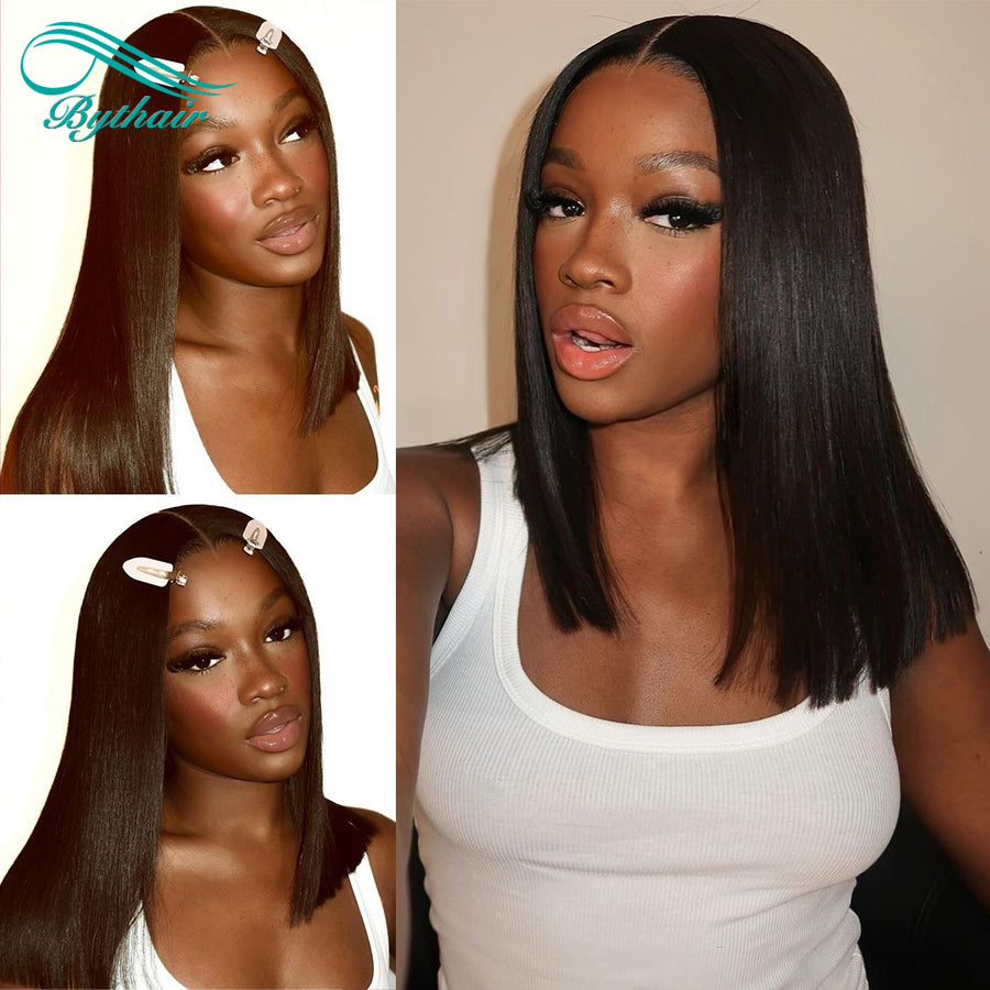 Straight Bob Wig Human Hair Hd Transparent Lace Front Wigs Human Hair Pre Plucked