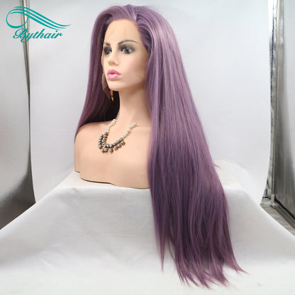 Long Purple Color Synthetic Lace Front Wig Cosplay Wigs For Women Heat Resistant Fiber Lace Wigs