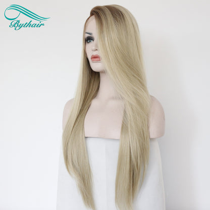 Blonde Color Long Synthetic Lace Front Wig Cosplay Wigs For Women Heat Resistant Fiber Lace Wigs