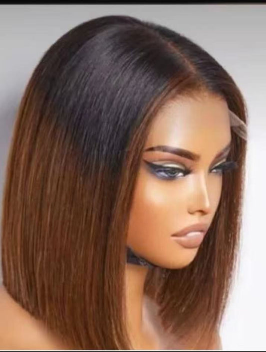 Ombre Colored Short Bob Wig 13x4 Lace Front Wig 100% Human Hair Glueless Lace Wig