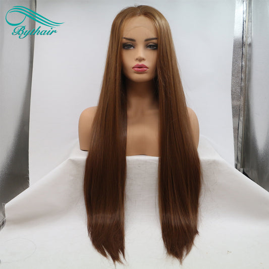 24inch Long Brown Color Synthetic Lace Front Wig Cosplay Wigs For Women Heat Resistant Fiber Light Brown Lace Wigs