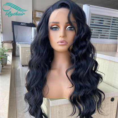 Black Color Wavy Synthetic Lace Front Wig Cosplay Wigs For Women Heat Resistant Fiber Lace Wigs