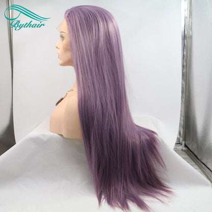 Long Purple Color Synthetic Lace Front Wig Cosplay Wigs For Women Heat Resistant Fiber Lace Wigs