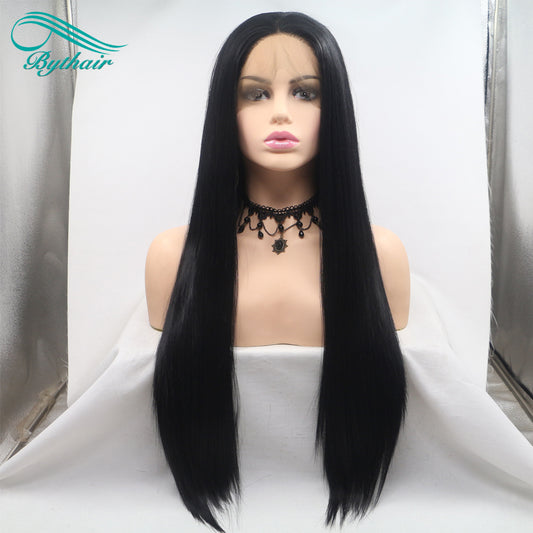 Black Color Long Synthetic Lace Front Wig Cosplay Wigs For Women Heat Resistant Fiber Lace Wigs