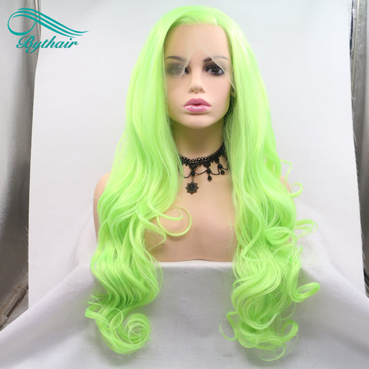 24inch Long Green Color Synthetic Lace Front Wig Cosplay Wigs For Women Heat Resistant Fiber Lace Wigs