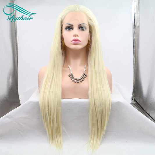 24inch Blonde Color Synthetic Lace Front Wig Cosplay Wigs For Women Heat Resistant Fiber Lace Wigs