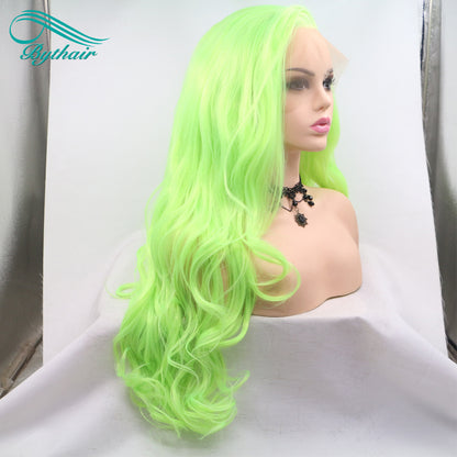 24inch Long Green Color Synthetic Lace Front Wig Cosplay Wigs For Women Heat Resistant Fiber Lace Wigs