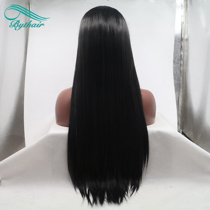 Black Color Long Synthetic Lace Front Wig Cosplay Wigs For Women Heat Resistant Fiber Lace Wigs