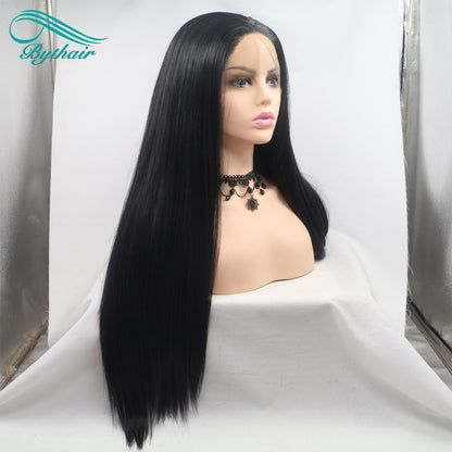 Black Color Long Synthetic Lace Front Wig Cosplay Wigs For Women Heat Resistant Fiber Lace Wigs