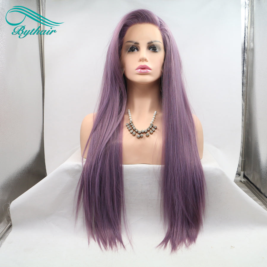 Long Purple Color Synthetic Lace Front Wig Cosplay Wigs For Women Heat Resistant Fiber Lace Wigs