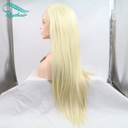 24inch Blonde Color Synthetic Lace Front Wig Cosplay Wigs For Women Heat Resistant Fiber Lace Wigs