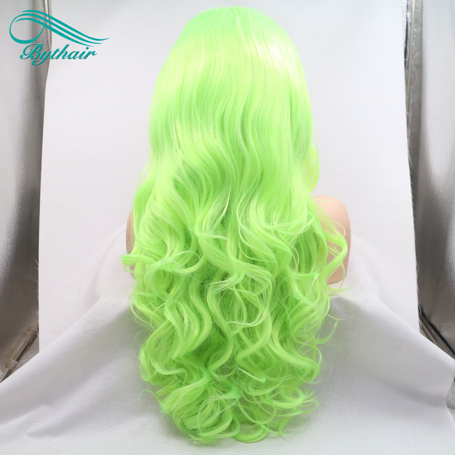 24inch Long Green Color Synthetic Lace Front Wig Cosplay Wigs For Women Heat Resistant Fiber Lace Wigs