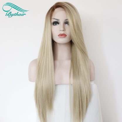 Blonde Color Long Synthetic Lace Front Wig Cosplay Wigs For Women Heat Resistant Fiber Lace Wigs