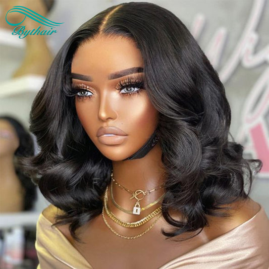 bythairshop Short Loose Wave 5x5 Lace Closure Wig Human Hair Glueless Wig