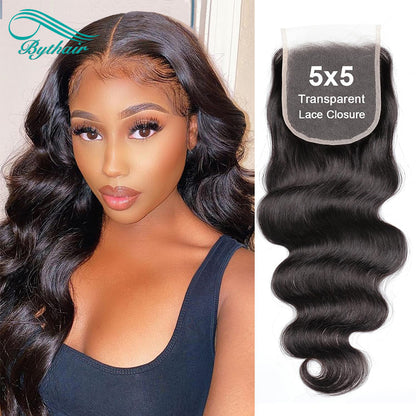 5x5 Transparent Hd Lace Closure Body Wave Human Hair Unprocessed Brazilian Virgin Hair Pre Plucked Natural Black