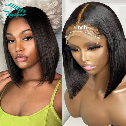 Short Bob Wig 5x5 Hd Lace Closure Wigs Human Hair Transparent Glueless Wigs Pre Plucked with Baby Hair