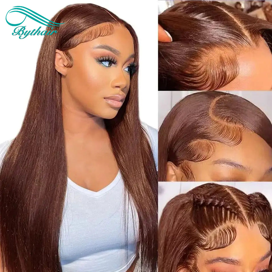 #4 Chocolate Brown Wig Straight 13x4 13x6 Lace Front Human Hair Wigs For Black Women