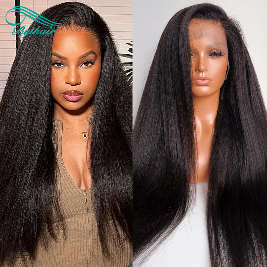 Light yaki Full Lace Wigs Human Hair Glueless HD Transparent Lace Human Hair Wigs For Black Women