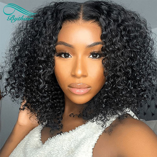 Kinky Curly Short Bob HD Transparent 13x4 13x6 Lace Front Human Hair Wigs Pre Plucked For Women