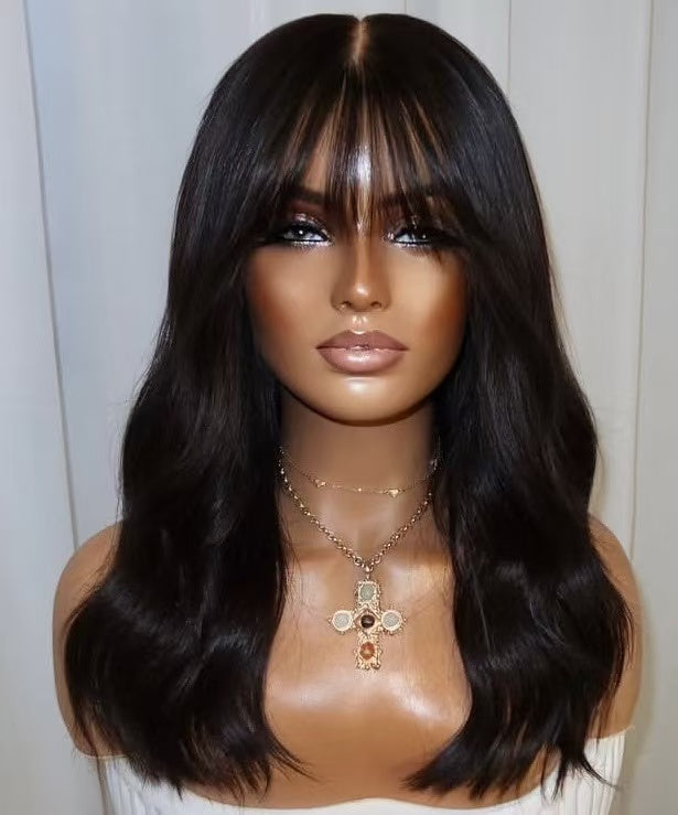 Wavy With Bangs Silk Top Lace Front Wigs Human Hair Silk Base Glueless 13x6 Lace Front Wig