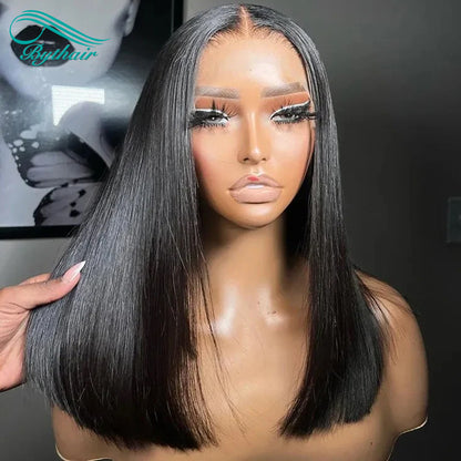 Straight Bob Wig Human Hair Hd Transparent Lace Front Wigs Human Hair Pre Plucked