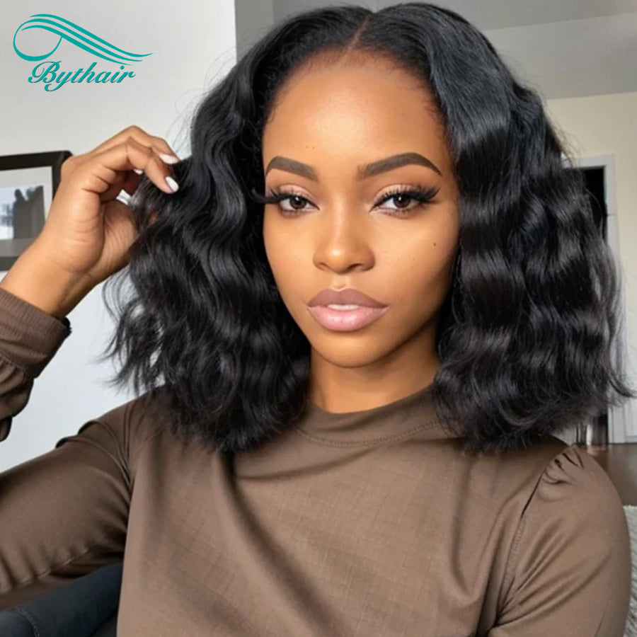 Water Wave Short Bob Hd Transparent 13x4 13x6 Lace Front Human Hair Wigs Glueless Lace Wig