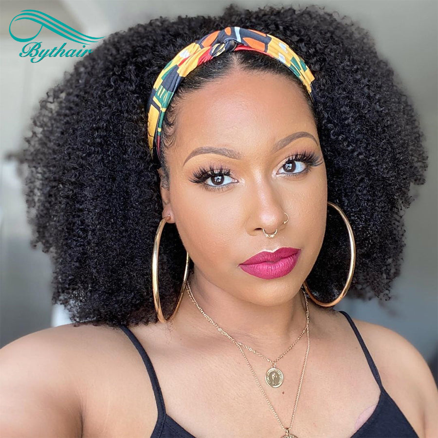 Afro Kinky Curly Headband Wig Human Hair 180% Density Glueless Headband Kinky Curly Wig For Black Women bythairshop