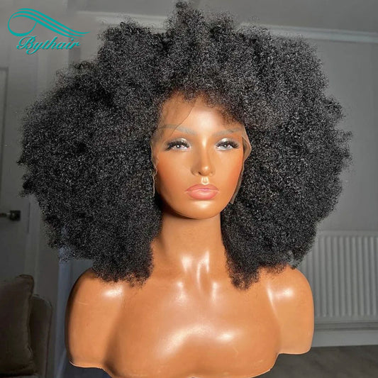 4C Curls Afro Kinky Curly Wig Glueless 13x4 13x6 Hd Transparent Lace Front Wig Human Hair