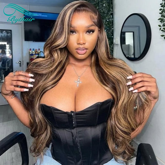 13X4 13X6 Highlight Color Body Wave Lace Front Wigs Human Hair Glueless Lace Frontal Wig