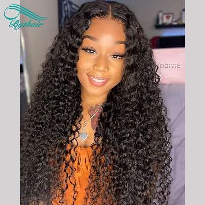 Long Curly 13x4 13x6 Lace Front Wigs Human Hair Pre Plucked HD Transparent Glueless Lace Wigs