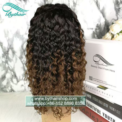 Promotion Ombre Color Curly 13x4 Lace Front Wig 18inch 180% Density