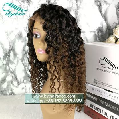 Promotion Ombre Color Curly 13x4 Lace Front Wig 18inch 180% Density