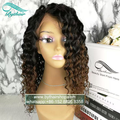 Promotion Ombre Color Curly 13x4 Lace Front Wig 18inch 180% Density