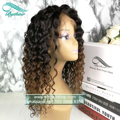 Promotion Ombre Color Curly 13x4 Lace Front Wig 18inch 180% Density