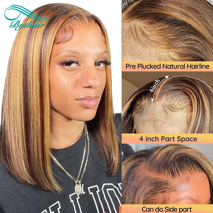 Highlight Lace Front Bob Wig Human Hair 4/27 Ombre Honey Blonde 13x4 13x6 Hd Transparent Lace Front Wigs