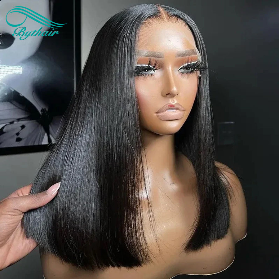 Straight Bob Wig Human Hair Hd Transparent Lace Front Wigs Human Hair Pre Plucked