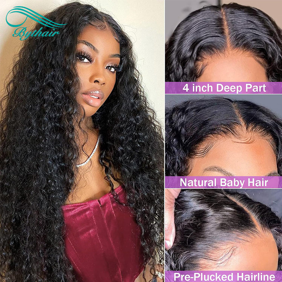 Long Curly Lace Front Human Hair Wig Glueless 13x4 13x6 Transparent Lace Frontal Wigs