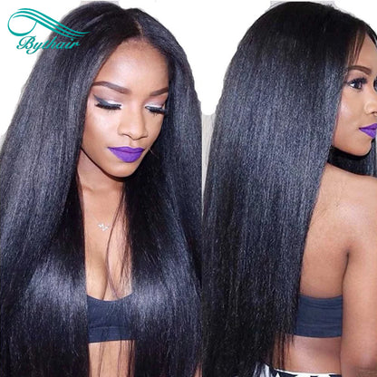 Light yaki Full Lace Wigs Human Hair Glueless HD Transparent Lace Human Hair Wigs For Black Women