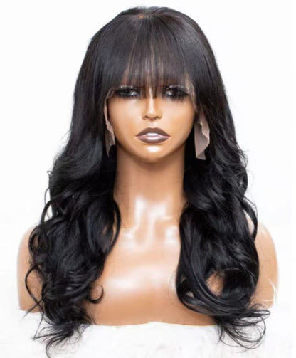 Wavy With Bangs Silk Top Lace Front Wigs Human Hair Silk Base Glueless 13x6 Lace Front Wig