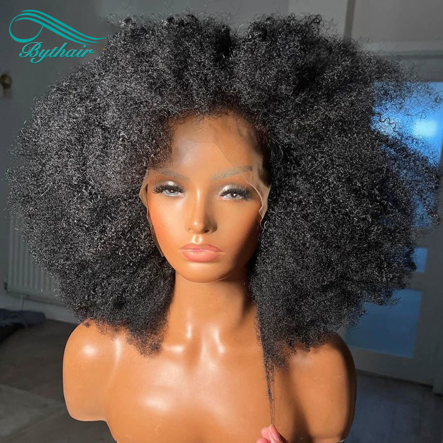 4C Curls Afro Kinky Curly Wig Glueless 13x4 13x6 Hd Transparent Lace Front Wig Human Hair