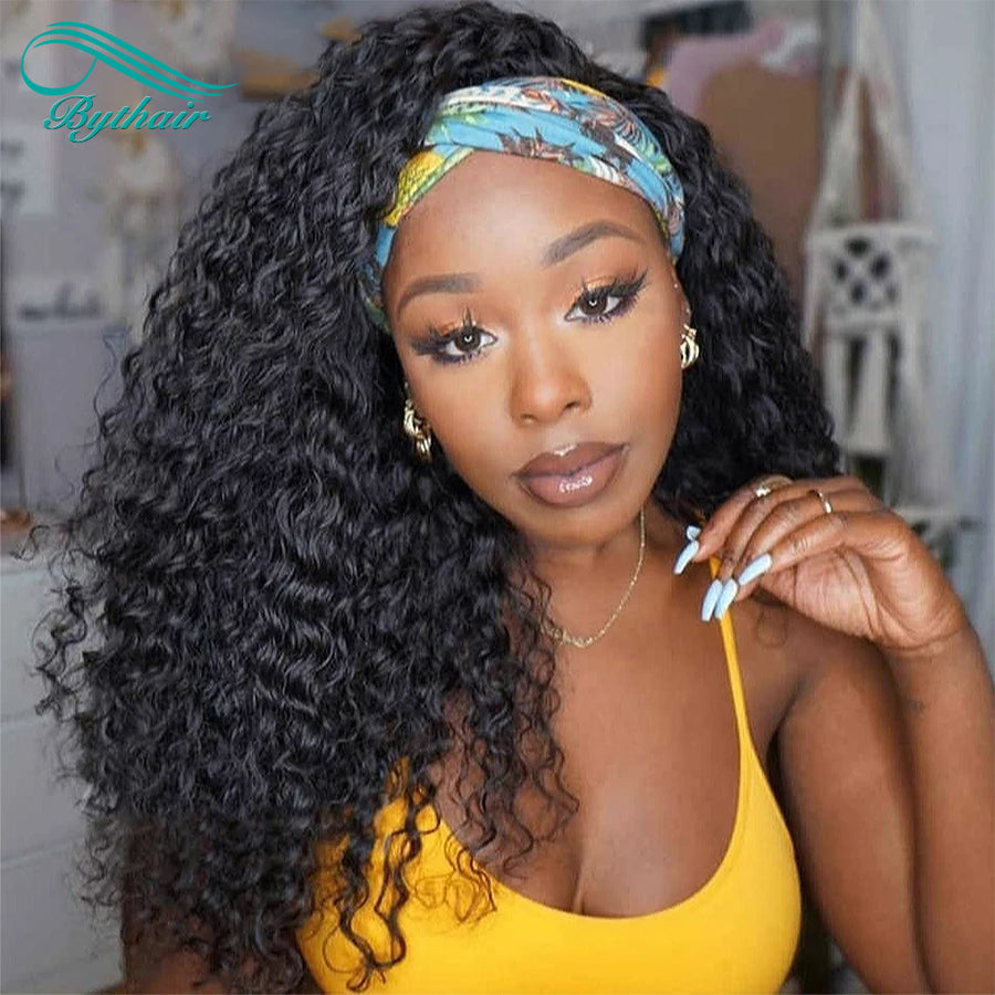 Kinky Curly Headband Wig Human Hair 180% Density Deep Wave Ready To Wear Wig bythairshop