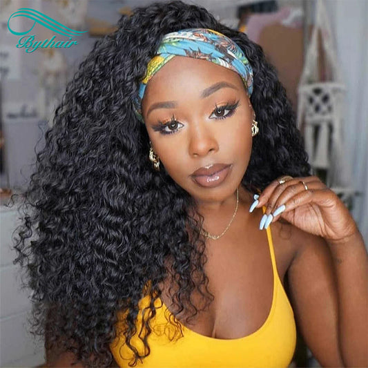 Kinky Curly Headband Wig Human Hair 180% Density Deep Wave Ready To Wear Wig bythairshop