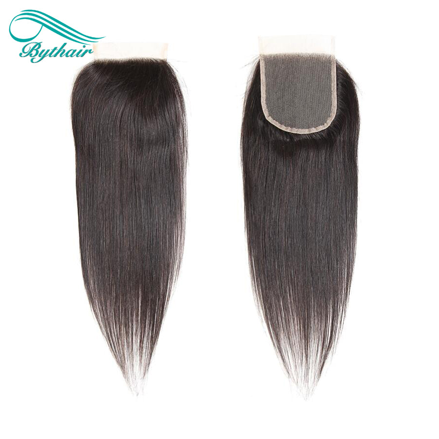 Straight Hair Bundles With Closure 100% Human Hair 4x4 Lace Closure With Bundles