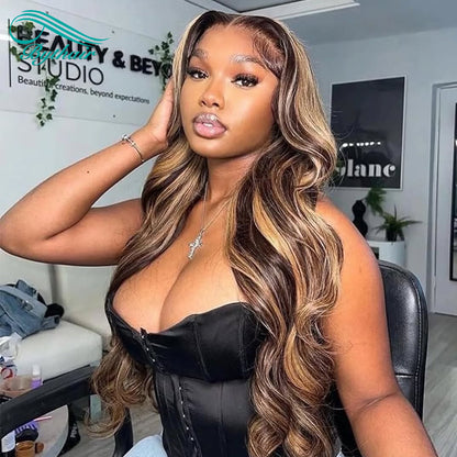 13X4 13X6 Highlight Color Body Wave Lace Front Wigs Human Hair Glueless Lace Frontal Wig