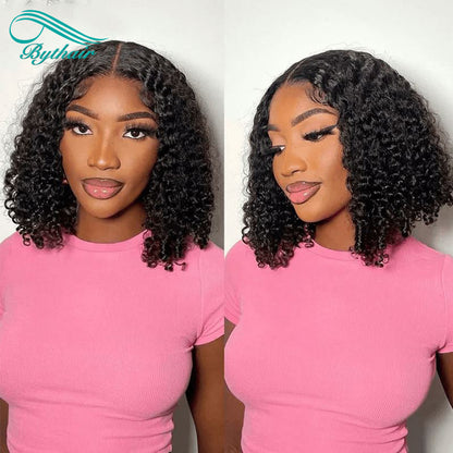 Kinky Curly Short Bob HD Transparent 13x4 13x6 Lace Front Human Hair Wigs Pre Plucked For Women