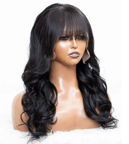 Wavy With Bangs Silk Top Lace Front Wigs Human Hair Silk Base Glueless 13x6 Lace Front Wig