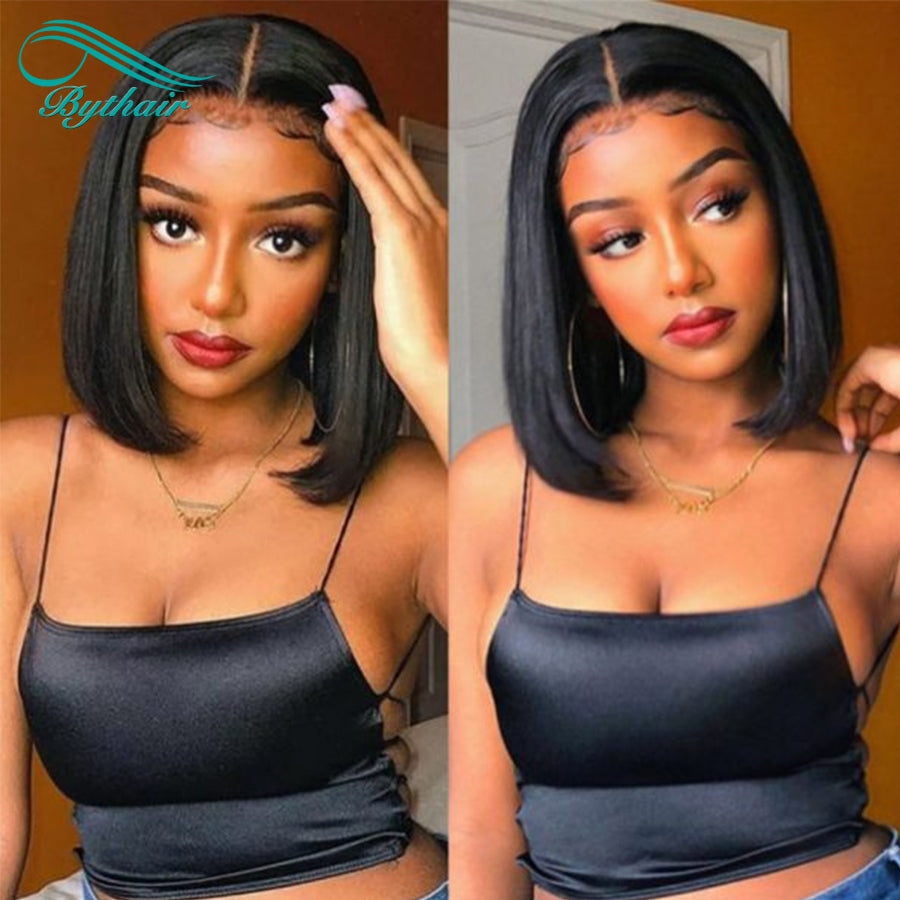 Short Bob Wigs Brazilian Straight 13×4 13x6 HD Lace Front Human Hair Wigs 180% Density